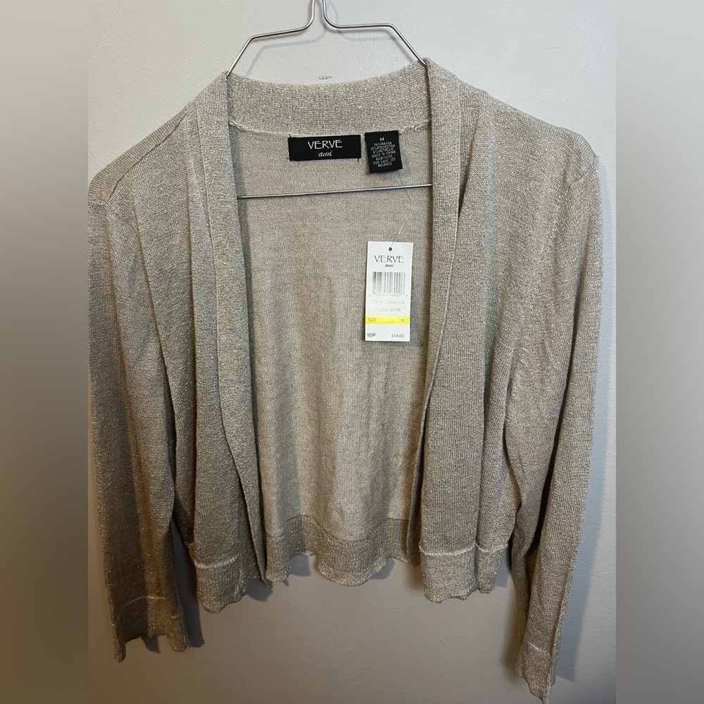NWT Beige Glittery Shimmery Verve Ami Cardigan